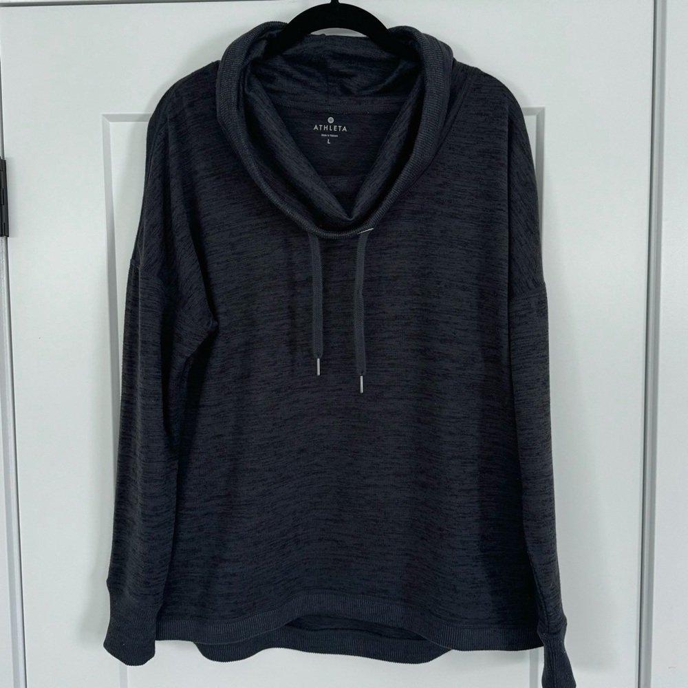 Athleta | Women’s Blissful Cowl Neck Hoodie Top | Size L | Charcoal Gray Heather